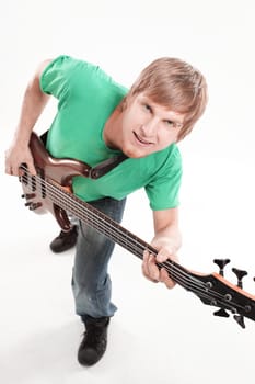 portrait. the guy with the electric guitar.isolated on white background