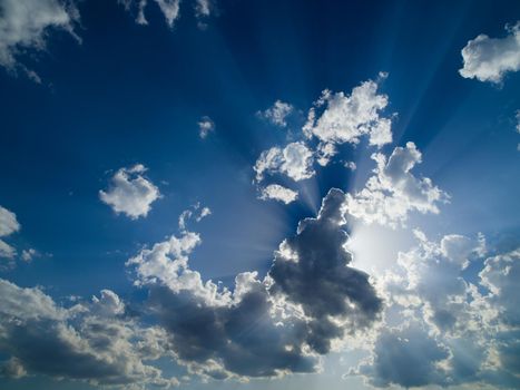 summer evening  blue sky with beautiful clouds and sunshine