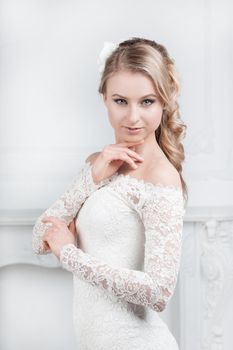 close up. beautiful bride woman looking at the camera. wedding portrait