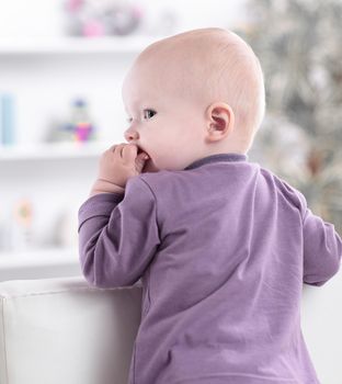 close up.cute baby eating a cookie