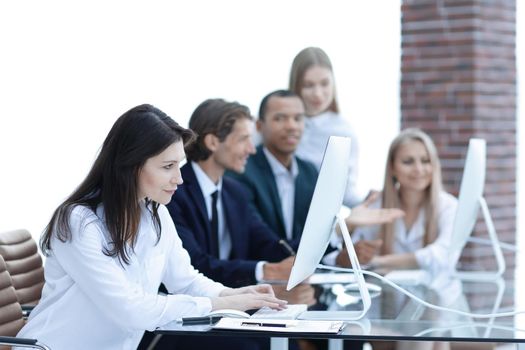 modern business woman at the workshop in the office.photo with copy space