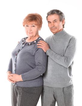 close up.portrait of a loving elderly couple.isolated on white background.