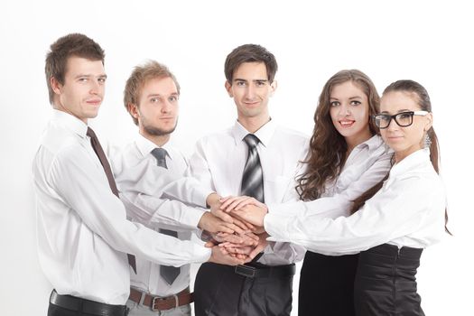 Business team in a meeting with their hands together.concept of teamwork