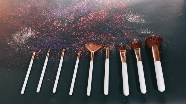 set of different professional women's cosmetic makeup brushes.photo with copy space