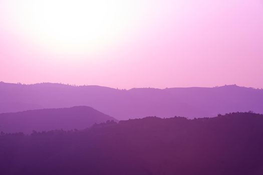 ultra violet purple summer landscape  nature in sunset in mountains and hills on countryside abstract lines and curves background