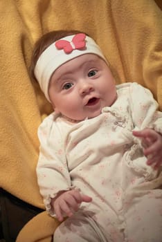 portrait happy cute newborn little baby smilling  at home