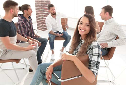 group of young talented employees sitting in the office