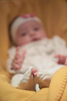 portrait happy cute newborn little baby smilling  at home