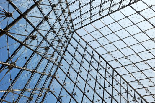 Metal roof top structure with glass construction background from Museum  du Louvre in paris france