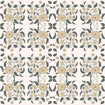 flower print pattern background with leaves, flowers, berries, for fabrics, wallpaper, interior, wall-coverings. Vector pattern with flowers and plants, floral illustration.