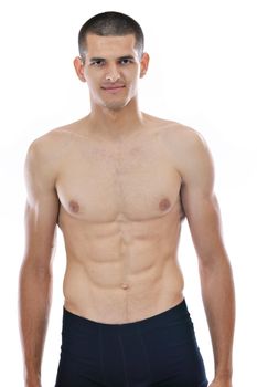 healthy fit young man people in underwear islated on white background in studio