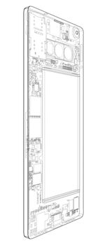 Smartphone concept outline. 3d illustration. Wire-frame style