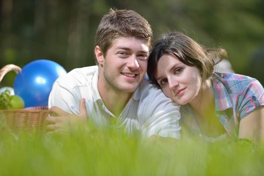 happy young romantic couple in love   having a picnic outdoor on a summer day