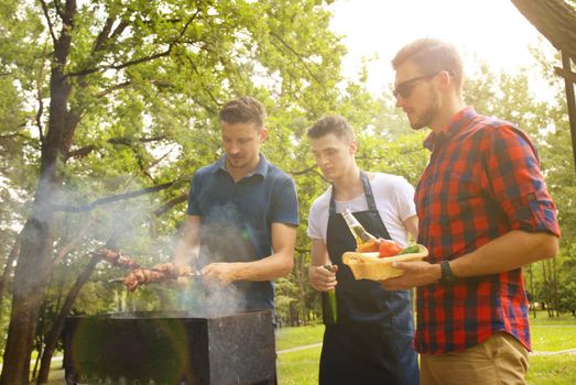 Friends spending time in nature and having barbecue