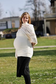 happy young pregnant womant have fun outdoor in nature at sunny day