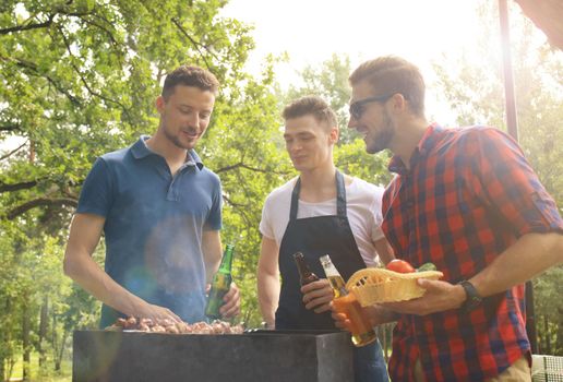 Friends spending time in nature and having barbecue