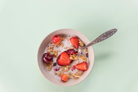 bowl of muesli and yogurt with fresh berries