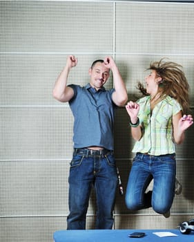 happy young couple have fun  indoor 