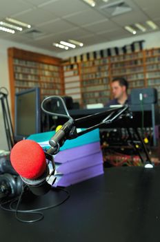 radio station indoor and microphone 