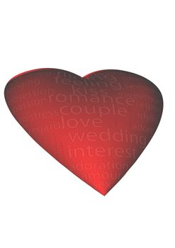 A three-dimensional heart shape and words message