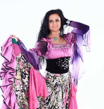 woman in the Gypsy dress.folk dance.the photo with blank space for text