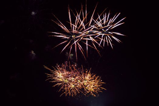 light night fire show on the background of the night sky