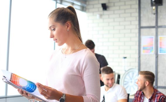 Modern business woman in the office with copy space