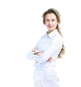 Successful business woman with arms crossed - isolated over white