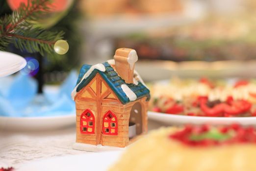 close up. gingerbread house on the Christmas table.photo with place for text