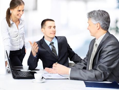 close-up.business team sitting in office and planning work