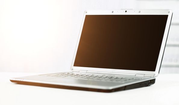 close up.open laptop with a black screen.isolated on white background