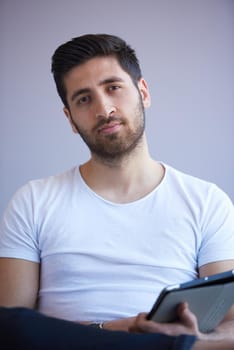 student working on tablet computer at university school modern interior