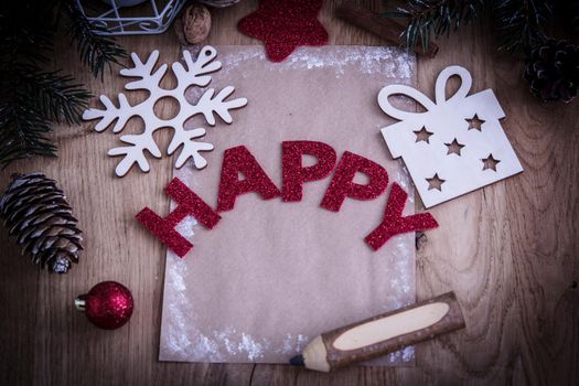 Christmas card and Christmas decoration in vintage style.photo with copy space