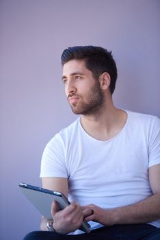 student working on tablet computer at university school modern interior