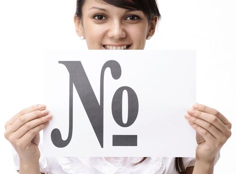 closeup. business woman showing poster with the word number . isolated on white background