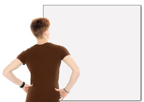 rear view .modern guy looking at copy space.photo with place for text
