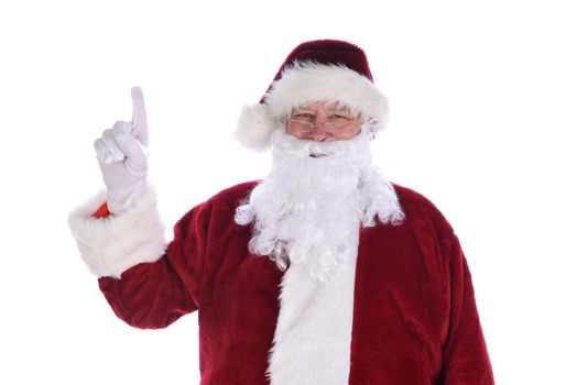 Santa Claus Pointing his index finger in the air - number 1 gesture.