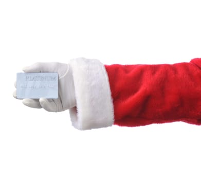 Santa Holding Credit Card in His Hand isolated over white