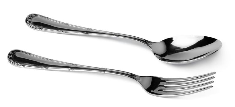 Set of dining cutlery isolated on white background close up