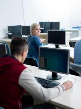 technology students group in computer lab classroom