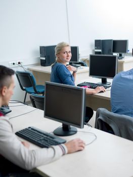 technology students group in computer lab classroom