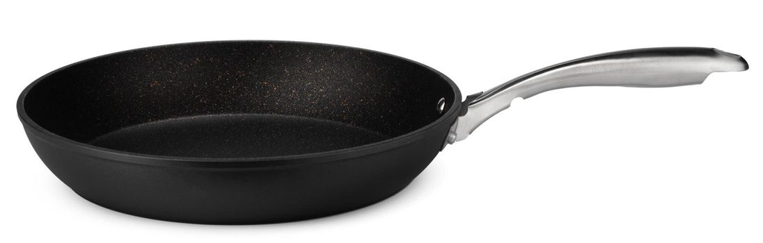 New black clean frying pan isolated on white background