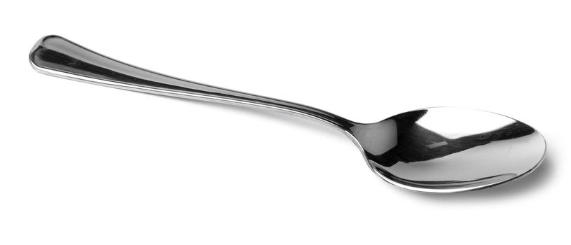 Silver spoon isolated on white background close up, cutlery