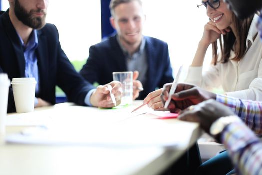 Image of business people hands working with papers at meeting