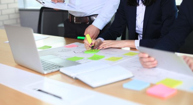 Image of business people hands working with papers at meeting