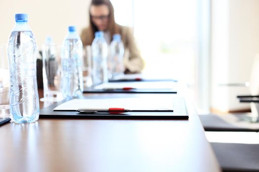 Closeup of an empty conference room before meeting.