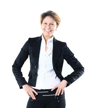 Beautiful and charming business woman smiling and looking at the frame