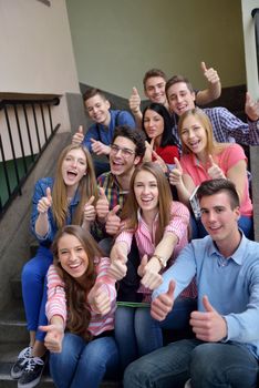 happy young teens group in school have fun an learning lessons