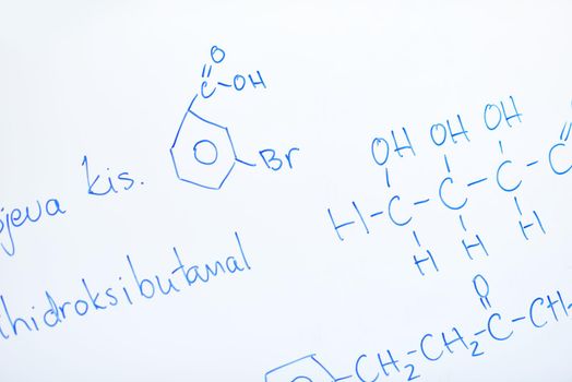 abstract science and  chemical molecule structure on white board in school classroom background