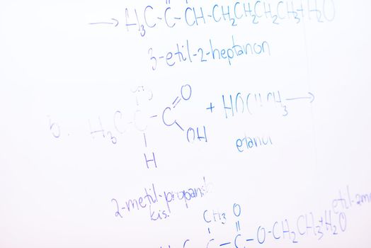 abstract science and  chemical molecule structure on white board in school classroom background